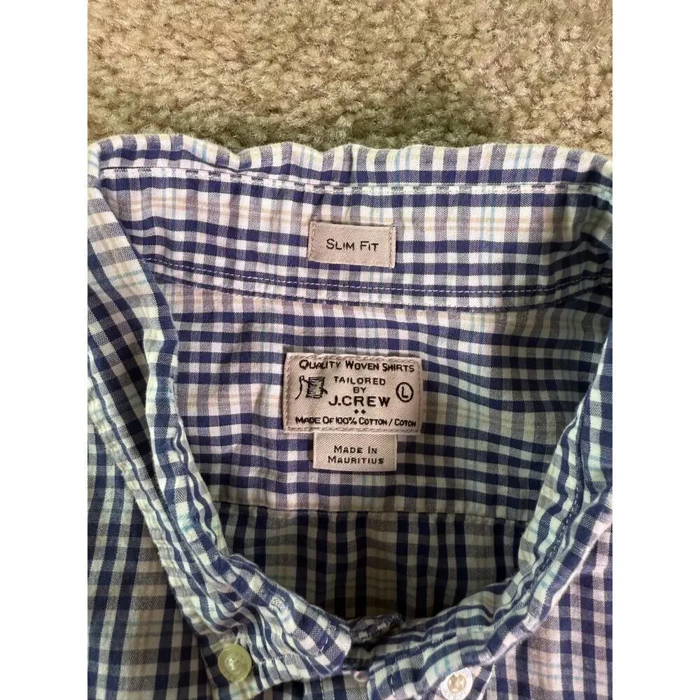 J. Crew Factory Slim Fit Tailored Button Down Plaid Shirt Blue Gray Large D836